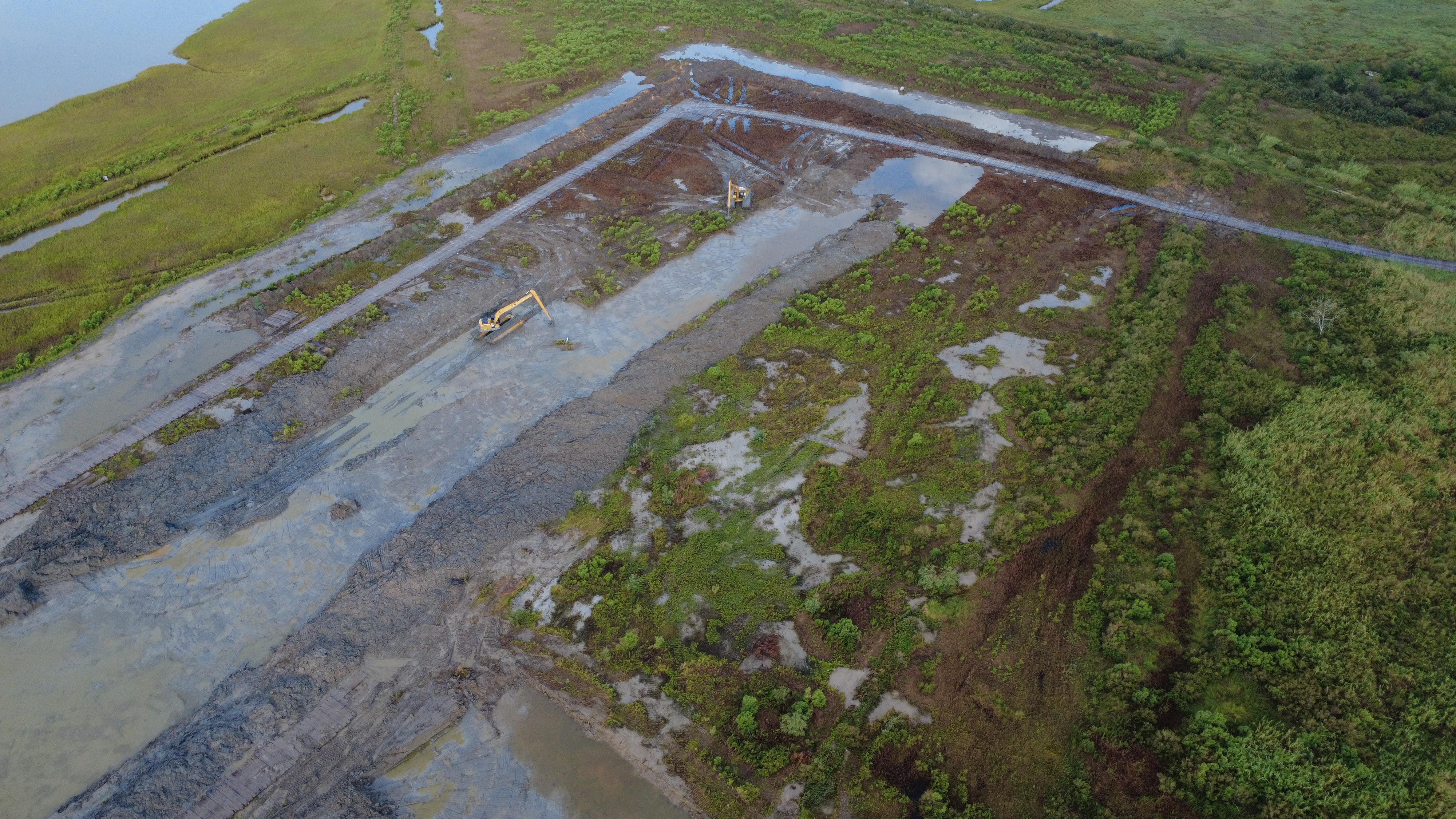 Aerial view of marsh restoration